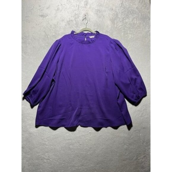 Zapelle Womens Plus 5X 34W Purple Ruffle Neck Long Sleeved Blouse Top 3/4 Sleeve - Picture 1 of 11